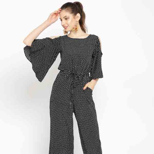 Women Black & White Printed Basic Jumpsuit