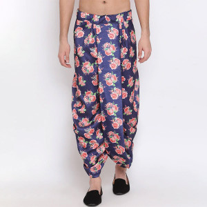 "Men Blue & Pink Floral Printed Dhoti "