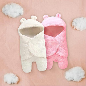 MY NEWBORN 2Pcs Baby Boy's Baby Girl's 3 in 1 Fleece Hooded Blanket Wrapper