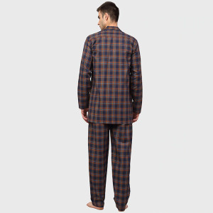 Men Orange & Blue Checked Night suit